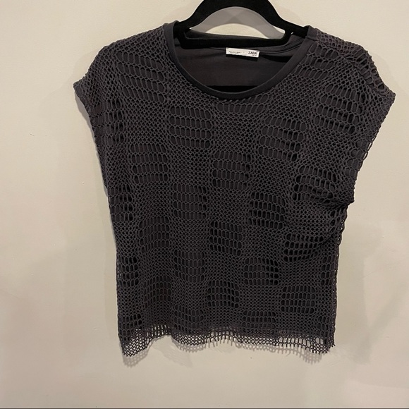 Zara Sleeveless Lined Mesh Tank Top Dressy Dark Grey Size Medium - Picture 6 of 10